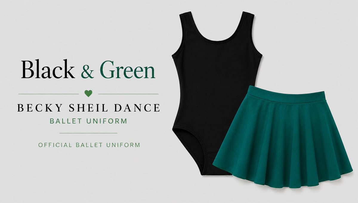 Becky Sheil Dance Black & Green ballet uniform with black tank leotard and green ballet skirt