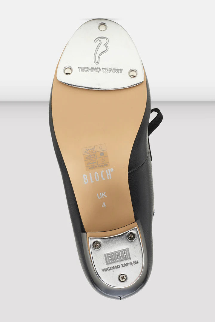Sole of black Bloch Timestep S0330L tap shoe showing toe and heel taps.