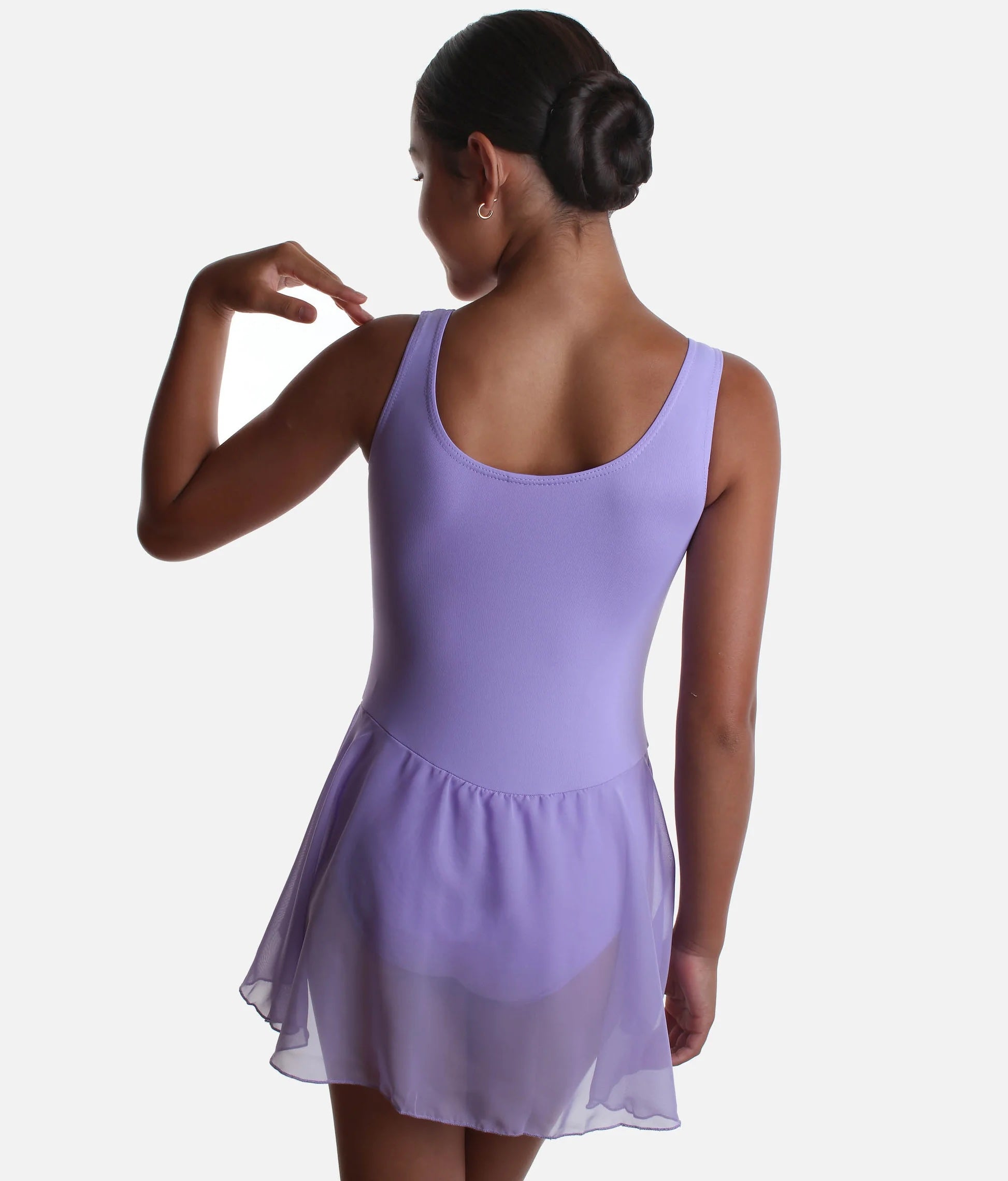 Girls lilac skirted ballet leotard Roch Valley Charlotte back view