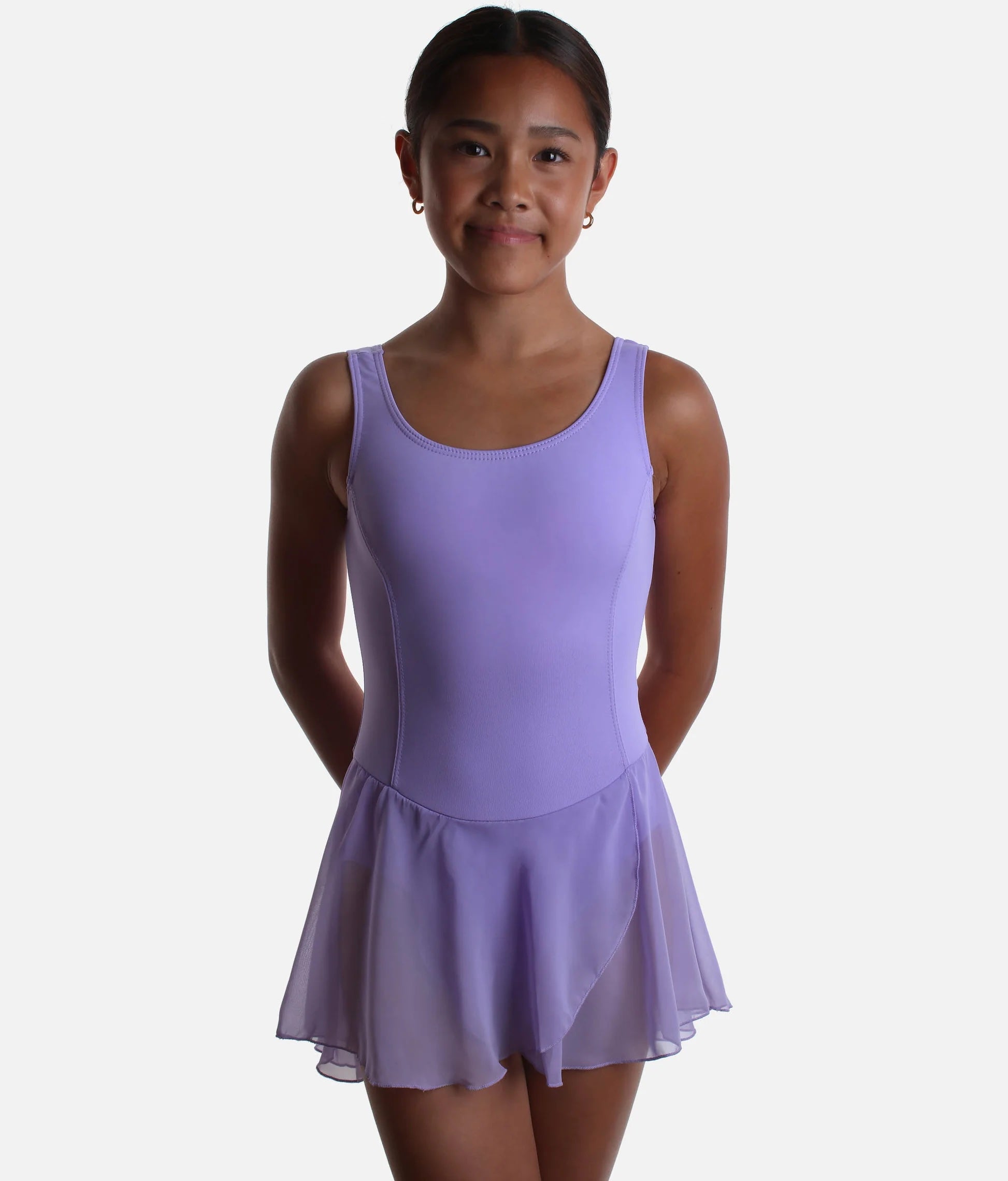 Girls lilac skirted ballet leotard Roch Valley Charlotte front view