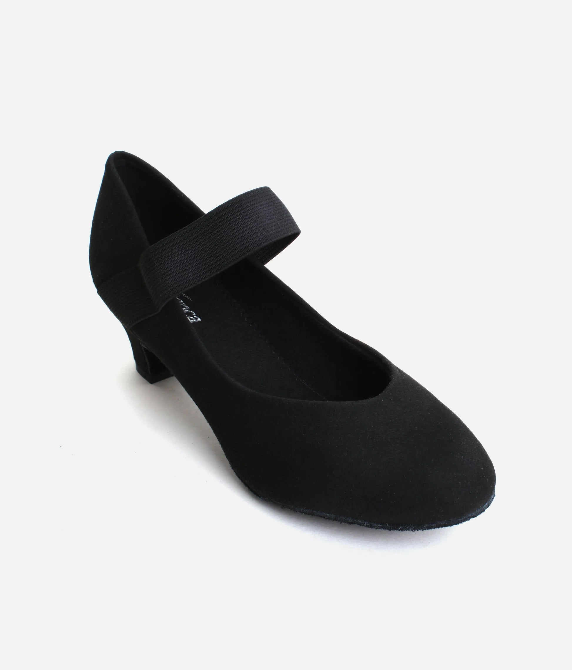 Top view of black ballroom dance shoes