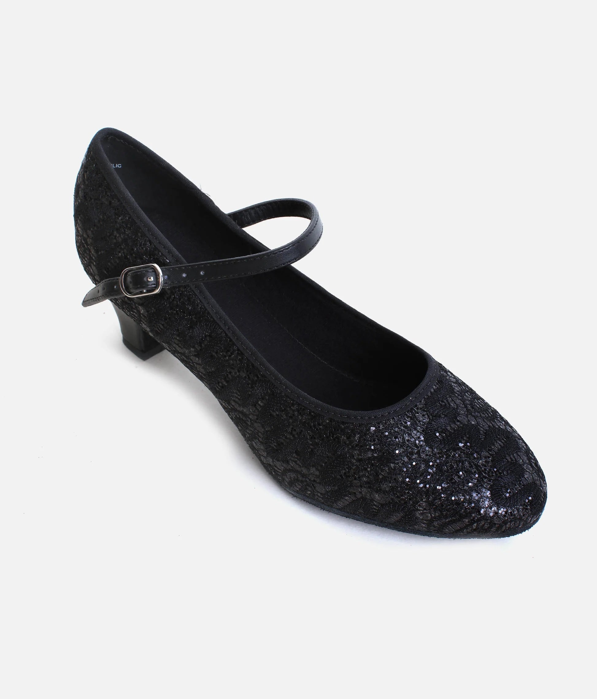 Top view of black ballroom dance shoe