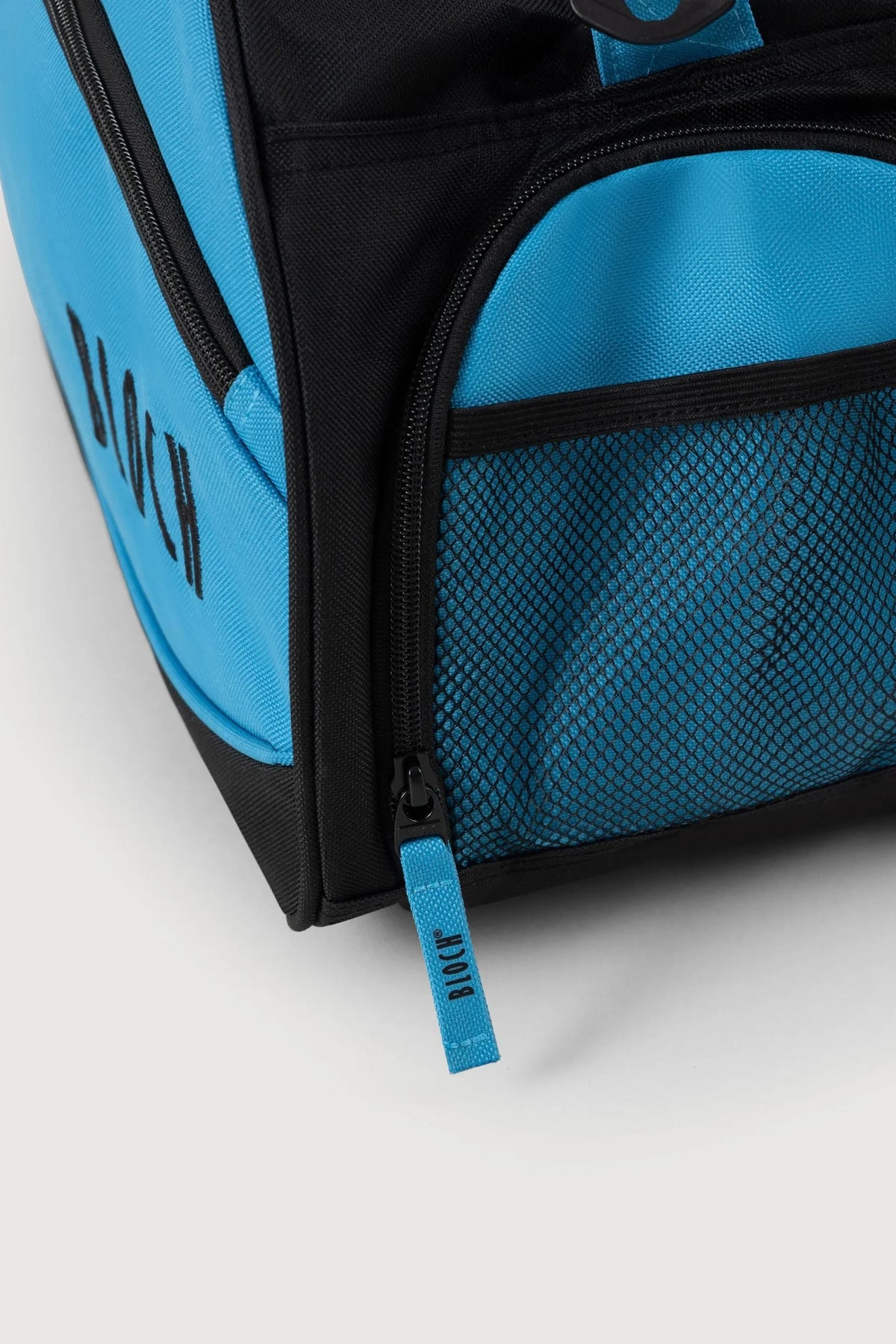 Bloch A6006 blue dance bag showing shoe compartment and pocket details