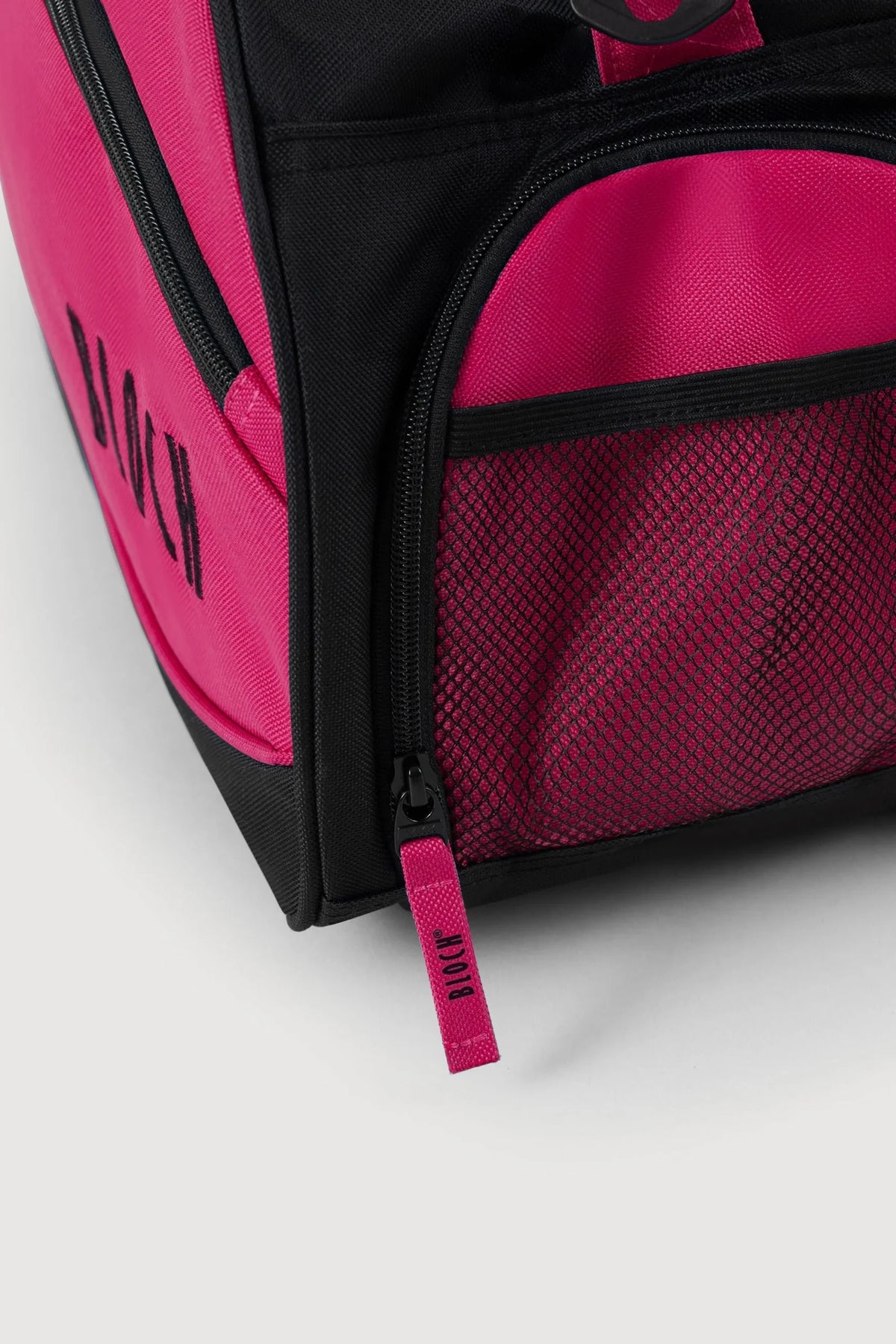 Bloch A6006 pink dance bag showing shoe compartment and pocket details