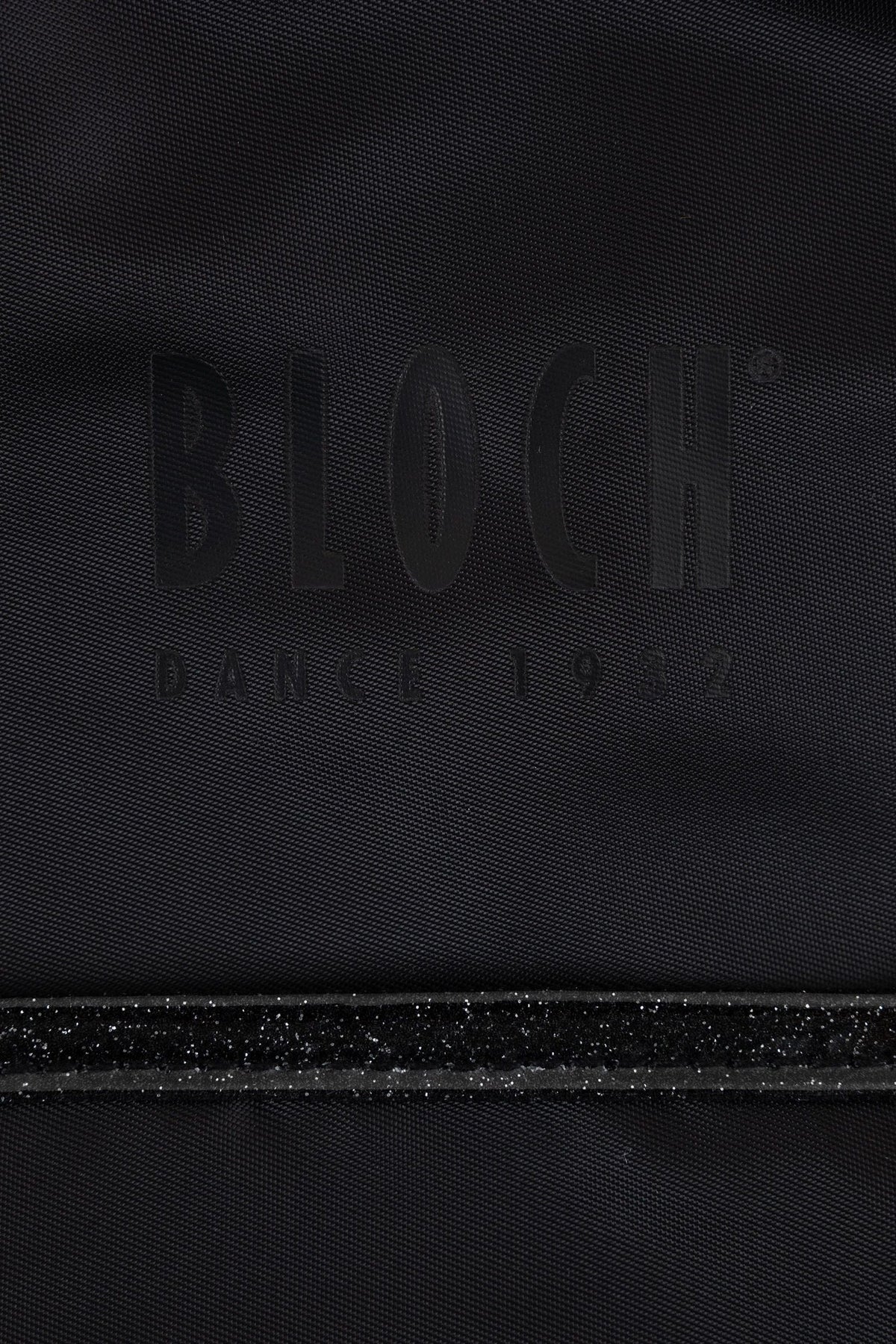 Close-up of glitter trim on Bloch A6350 black dance bag