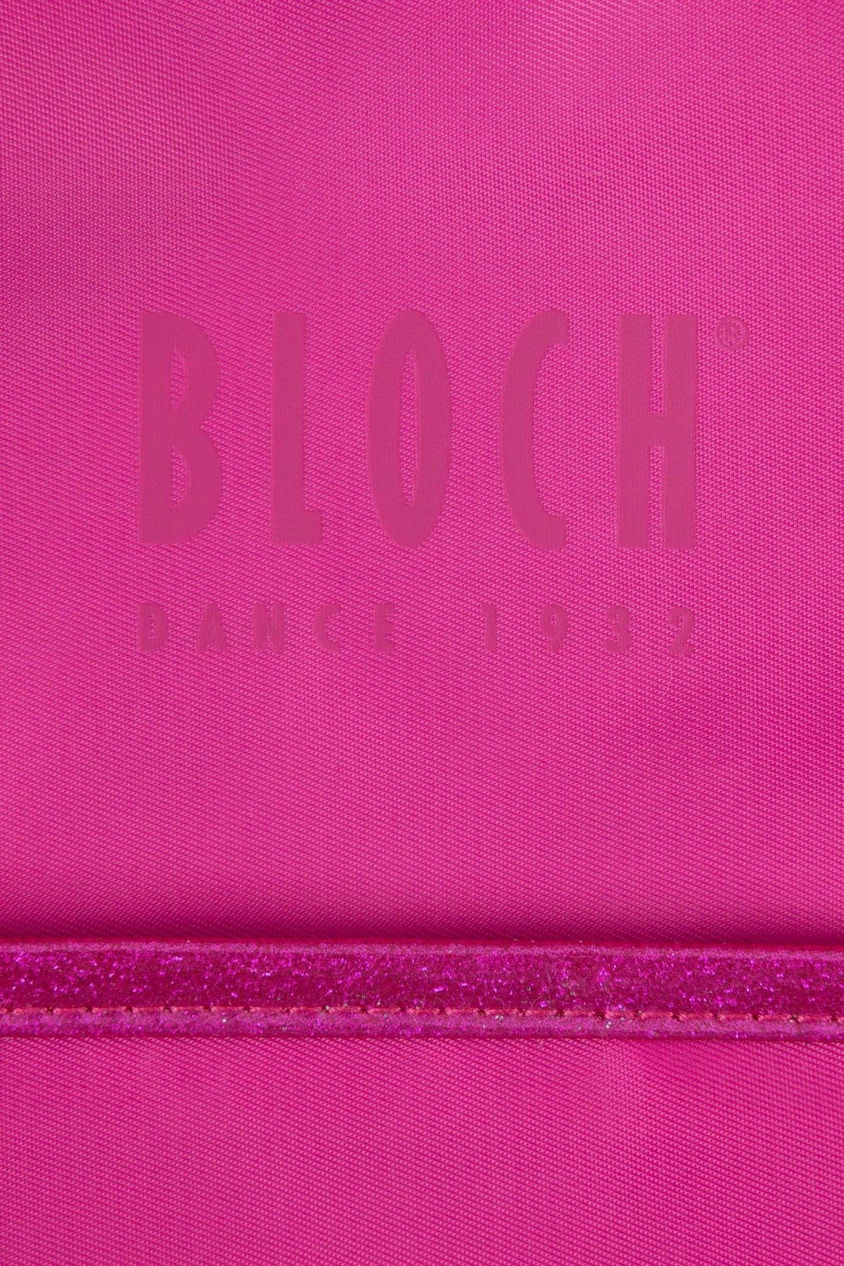 Close-up of glitter trim on Bloch A6350 hot pink dance bag