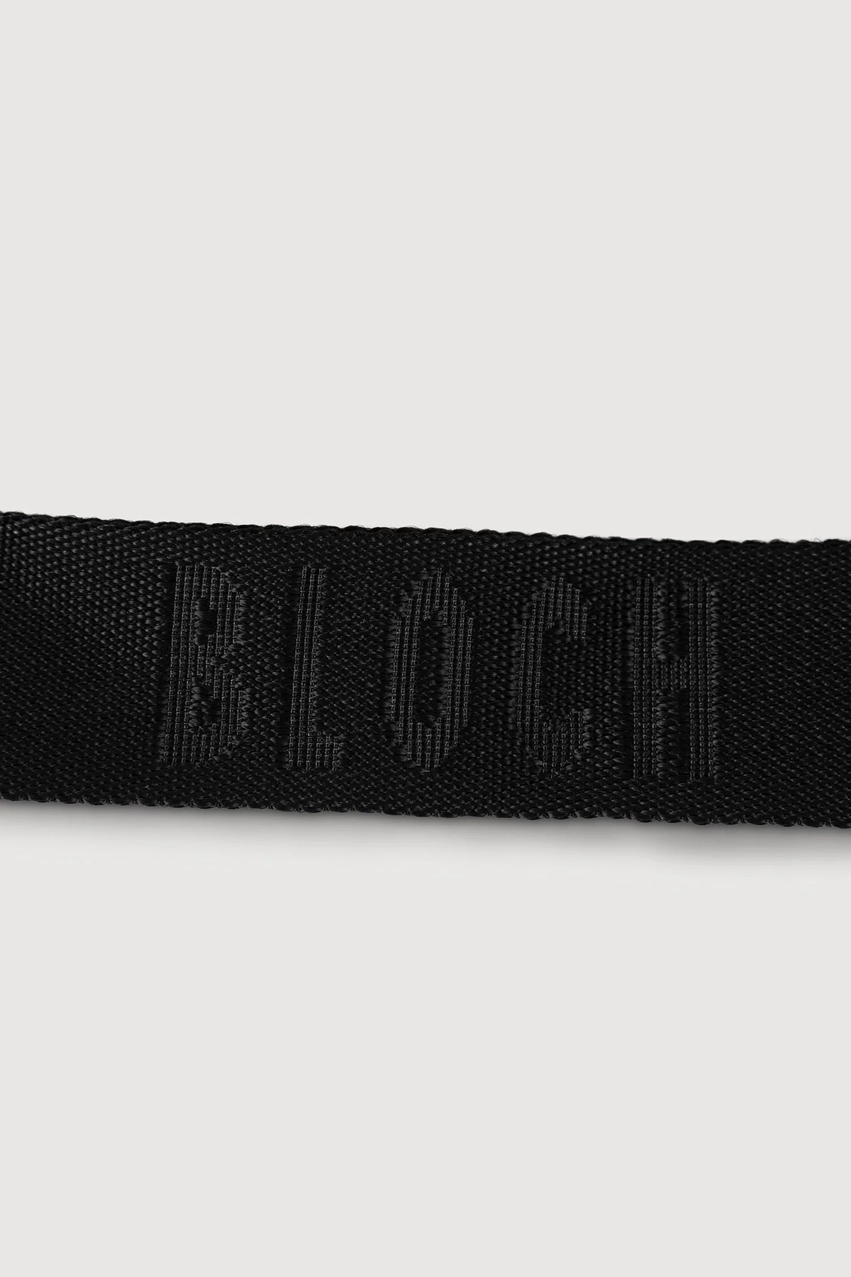 Close-up of Bloch logo on A6350 hot pink recital dance bag