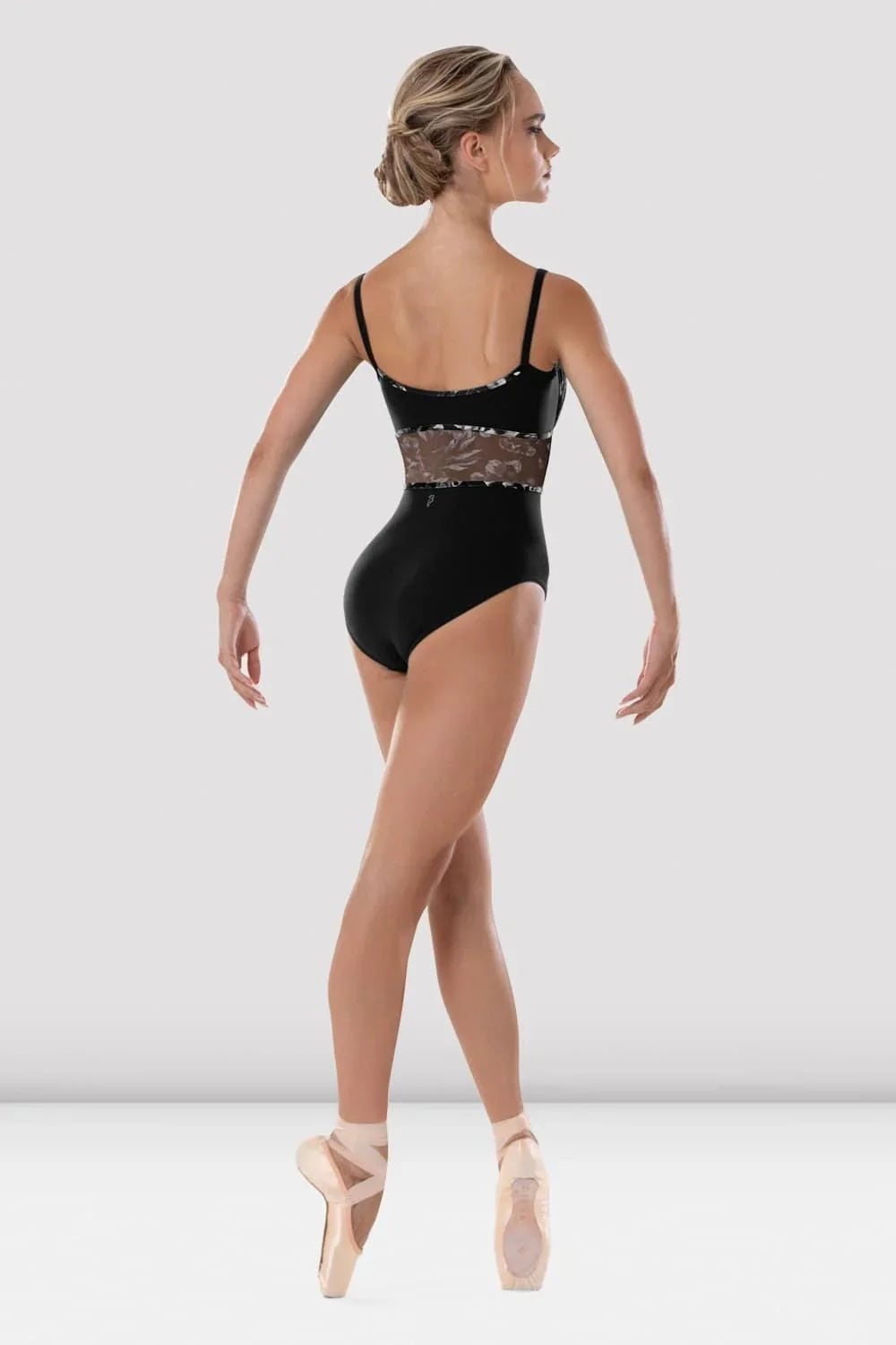 Bloch Ayla floral camisole ballet leotard in black back view worn