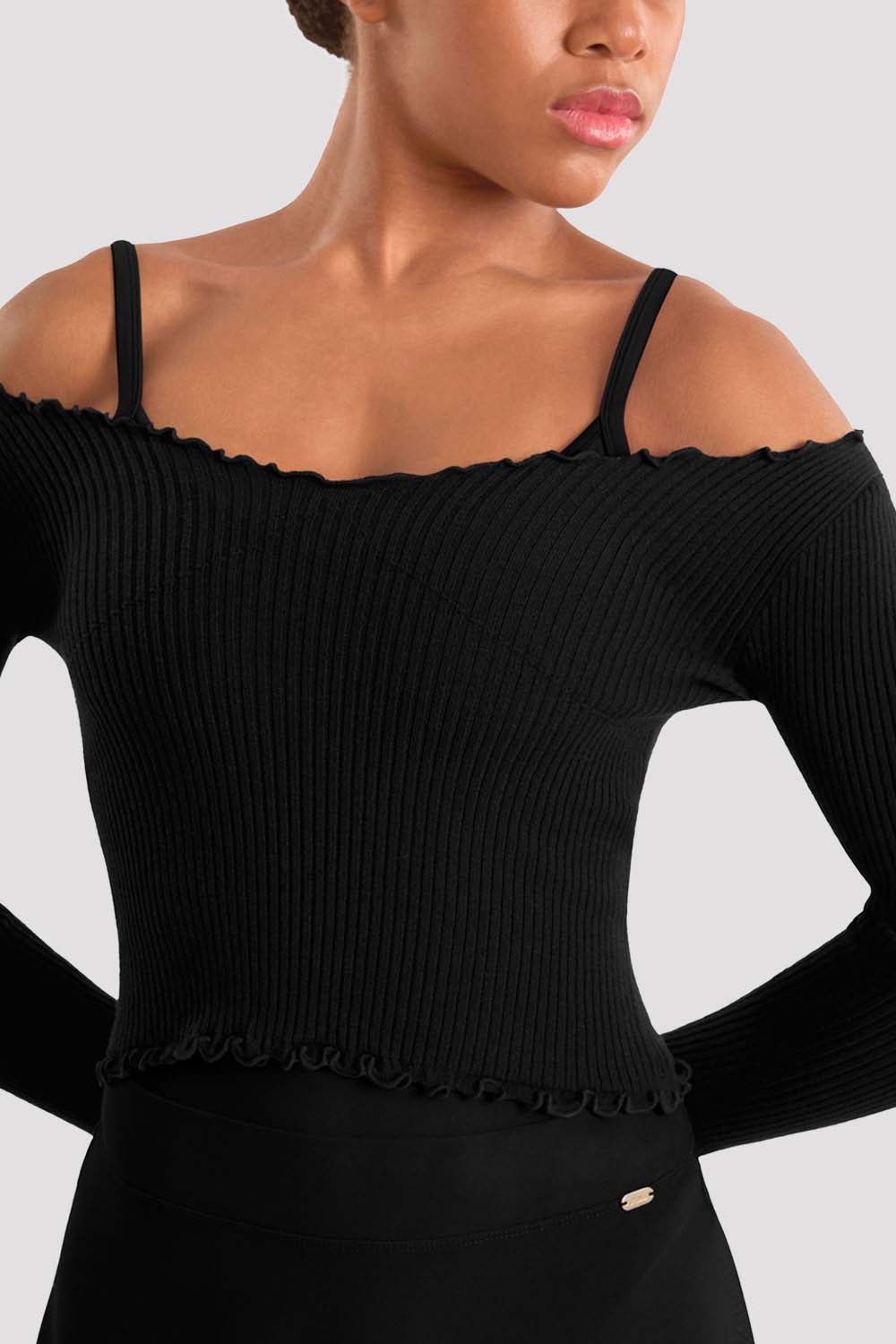 Close-up detail of Bloch Mirella Adagio Mesh Ballet Skirt MS10005 in Black