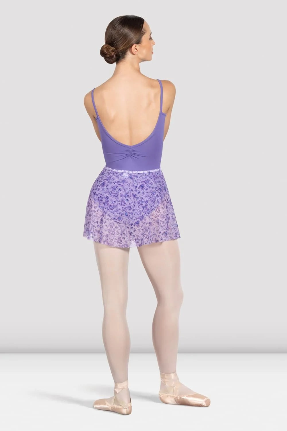 Bloch R0241 Lilac Haze floral ballet skirt back view with lilac low-back leotard