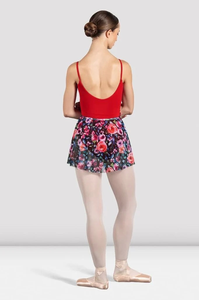 Bloch R0241 Rose floral ballet skirt back view with red low-back leotard