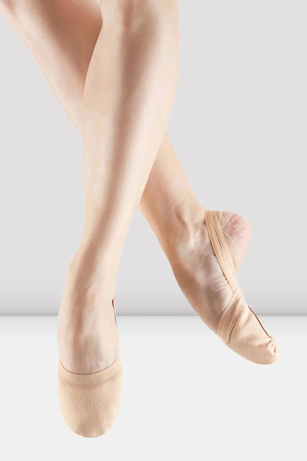 Bloch Spin II stretch canvas half sole dance shoe in nude on dancer’s feet