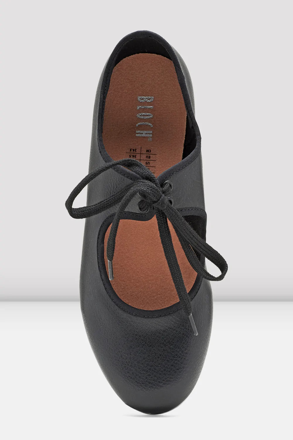 Black Bloch Timestep S0330L tap shoe viewed from above, showing lace-up fastening.