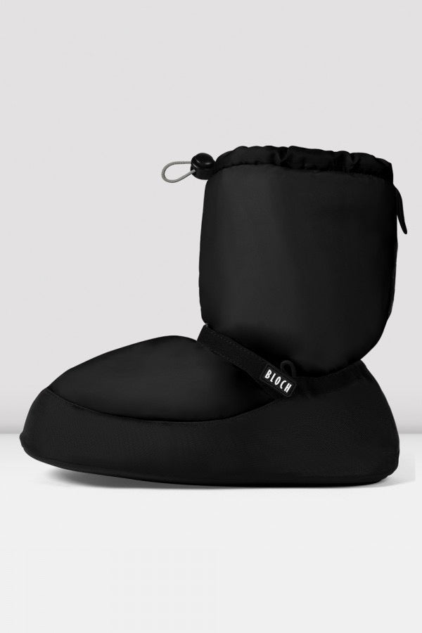 Black Bloch IM009B warm-up bootie shown from the side with logo ankle strap