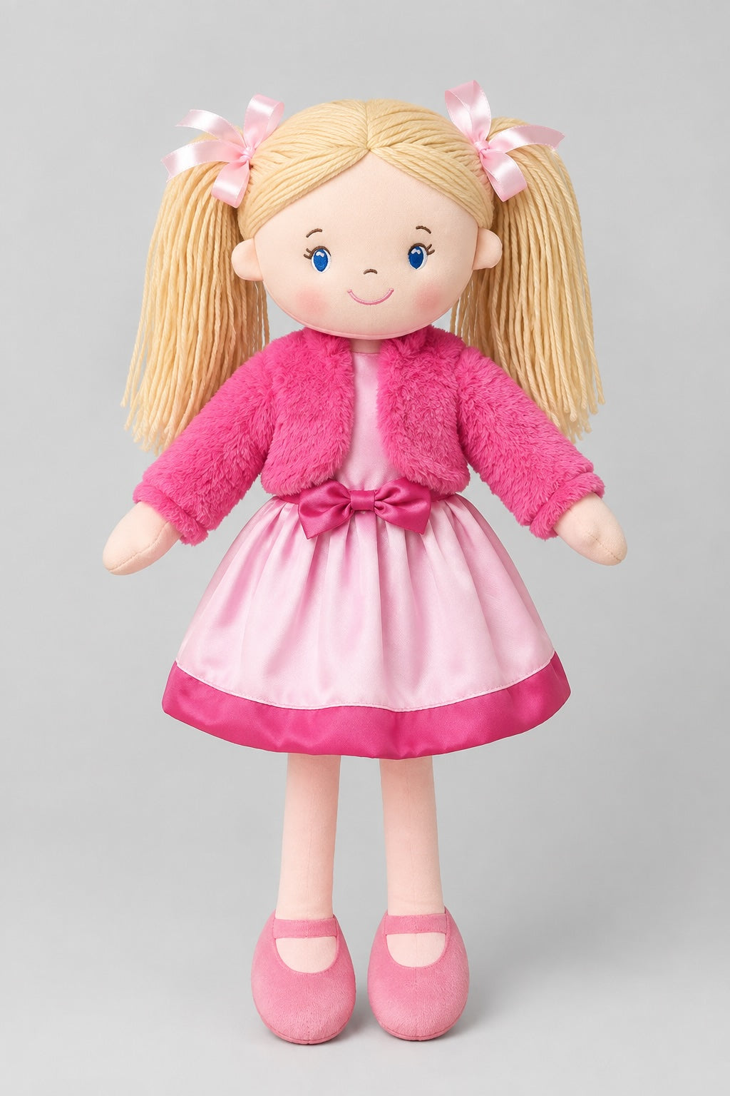 Blonde 50cm ballerina rag doll in pink dress and fluffy jacket – The Dance Shop of Ireland