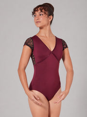 Capezio ballet leotard wine ornate romance worn front floral mesh lace detail ballet bun