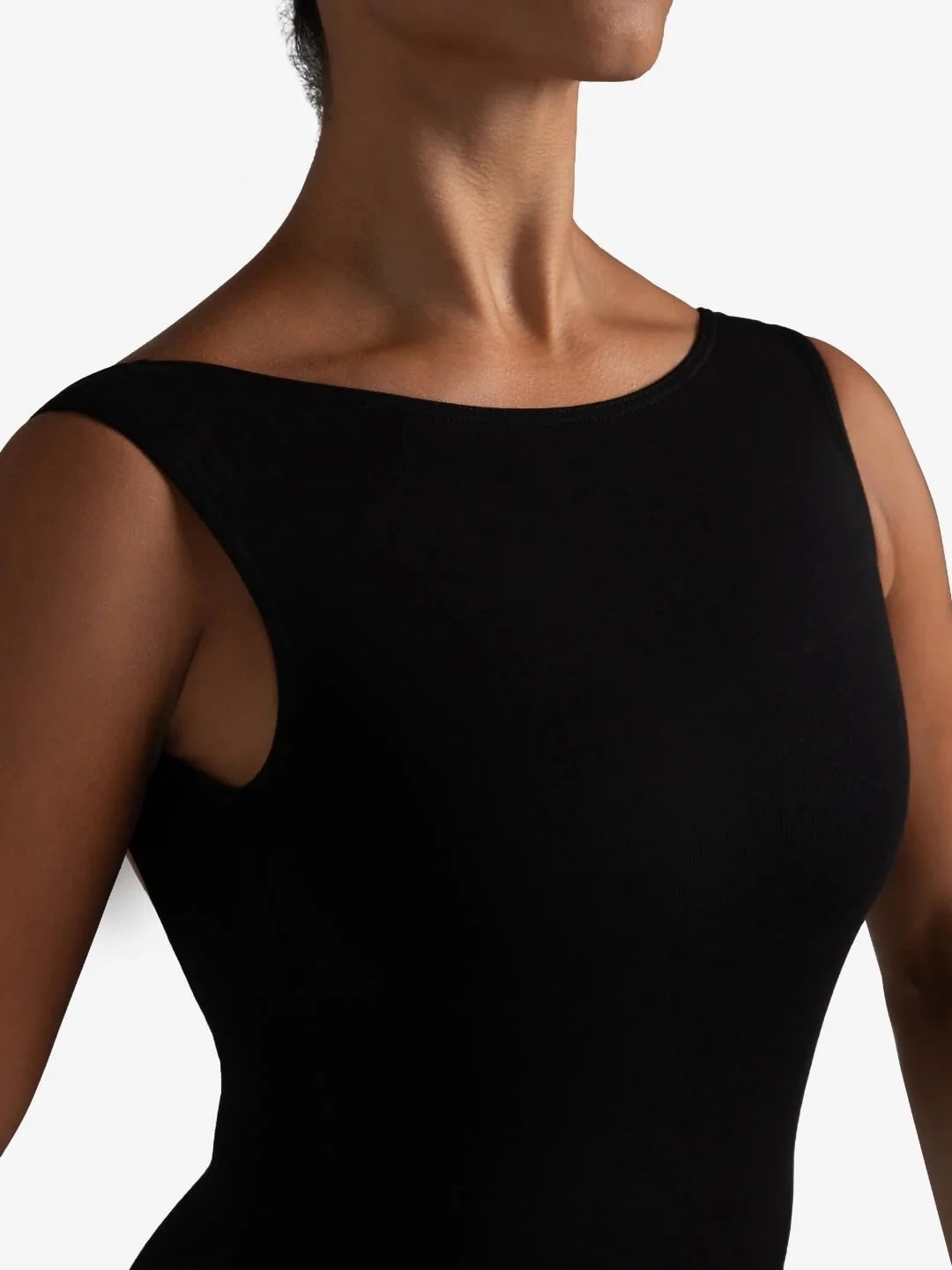 Capezio ENB Grace black ballet leotard close up neckline detail