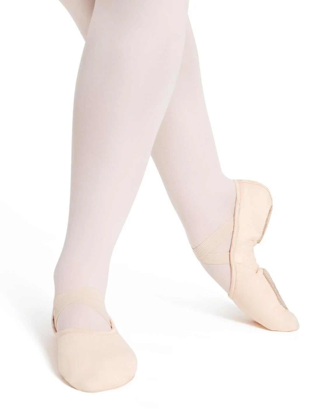 Capezio Hanami canvas split sole ballet shoes worn top and side view