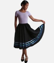 Blue RAD & ISTD approved character dance skirt front view as worn by dancer