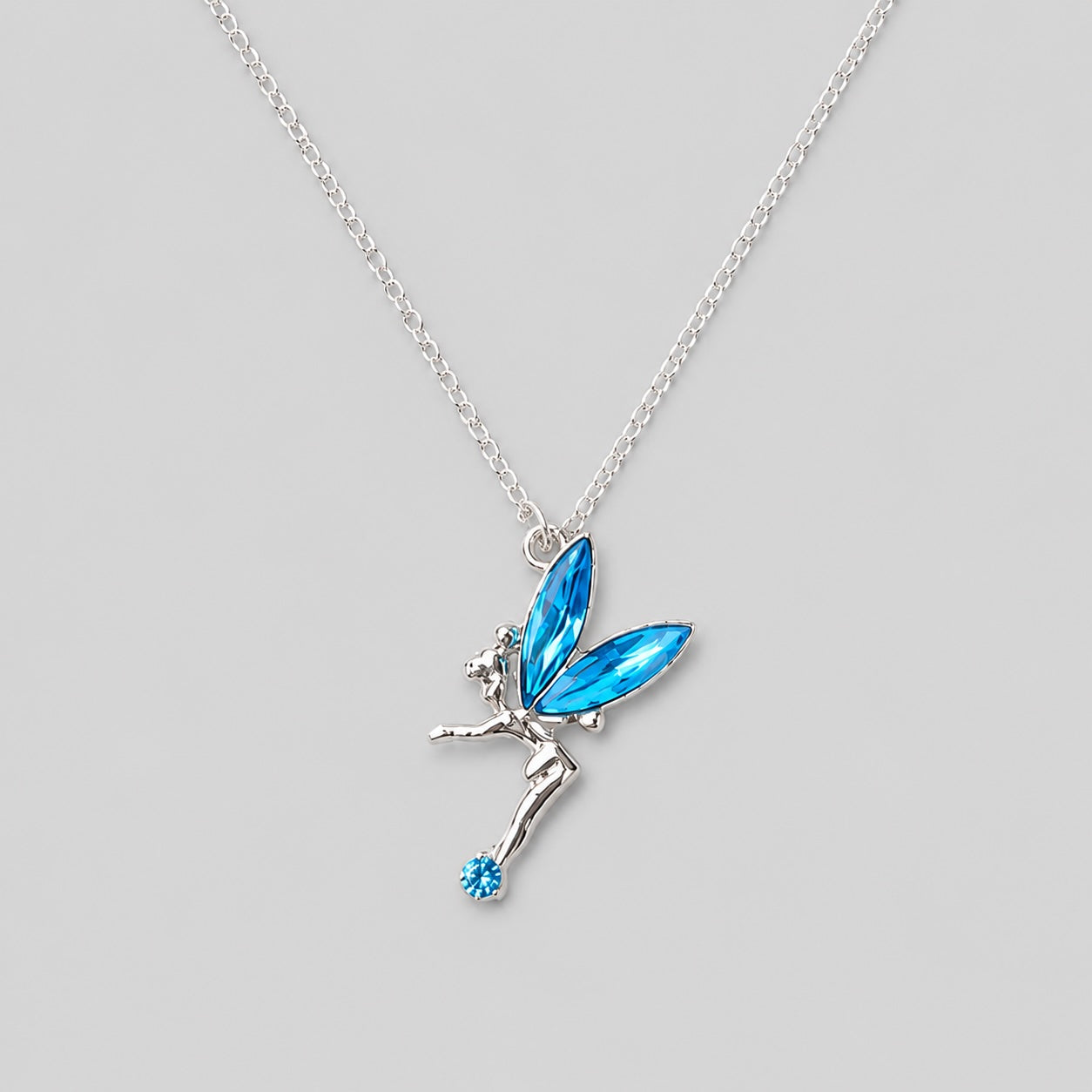 Blue crystal fairy pendant necklace for girls with silver colour chain