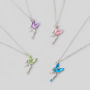 Crystal fairy pendant necklaces for girls in pink, lilac, blue and green