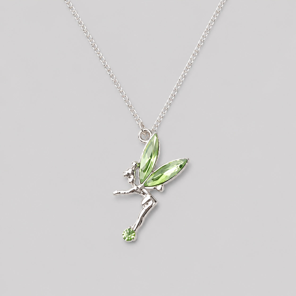 Green crystal fairy pendant necklace for girls with silver colour chain