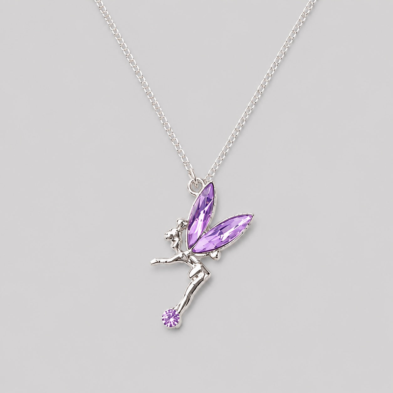 Lilac crystal fairy pendant necklace for girls with silver colour chain