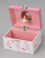 Open dancing ballerinas musical jewellery box with twirling ballerina and safety mirror