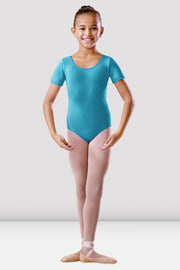 girls ballet leotard marine short sleeve front view worn bloch bu201c