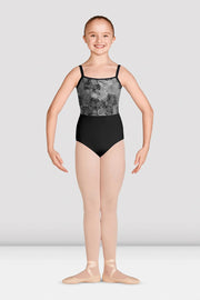 Girls ballet leotard by Mirella with jasmine floral print front view worn