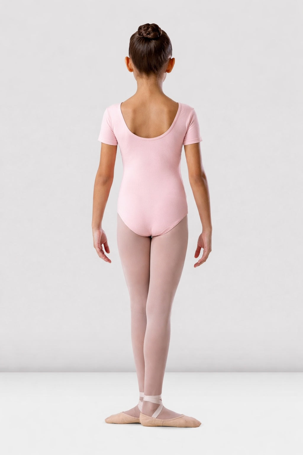girls pink ballet leotard short sleeve back view worn bloch bu201c