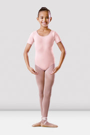 girls pink ballet leotard short sleeve front view worn bloch bu201c