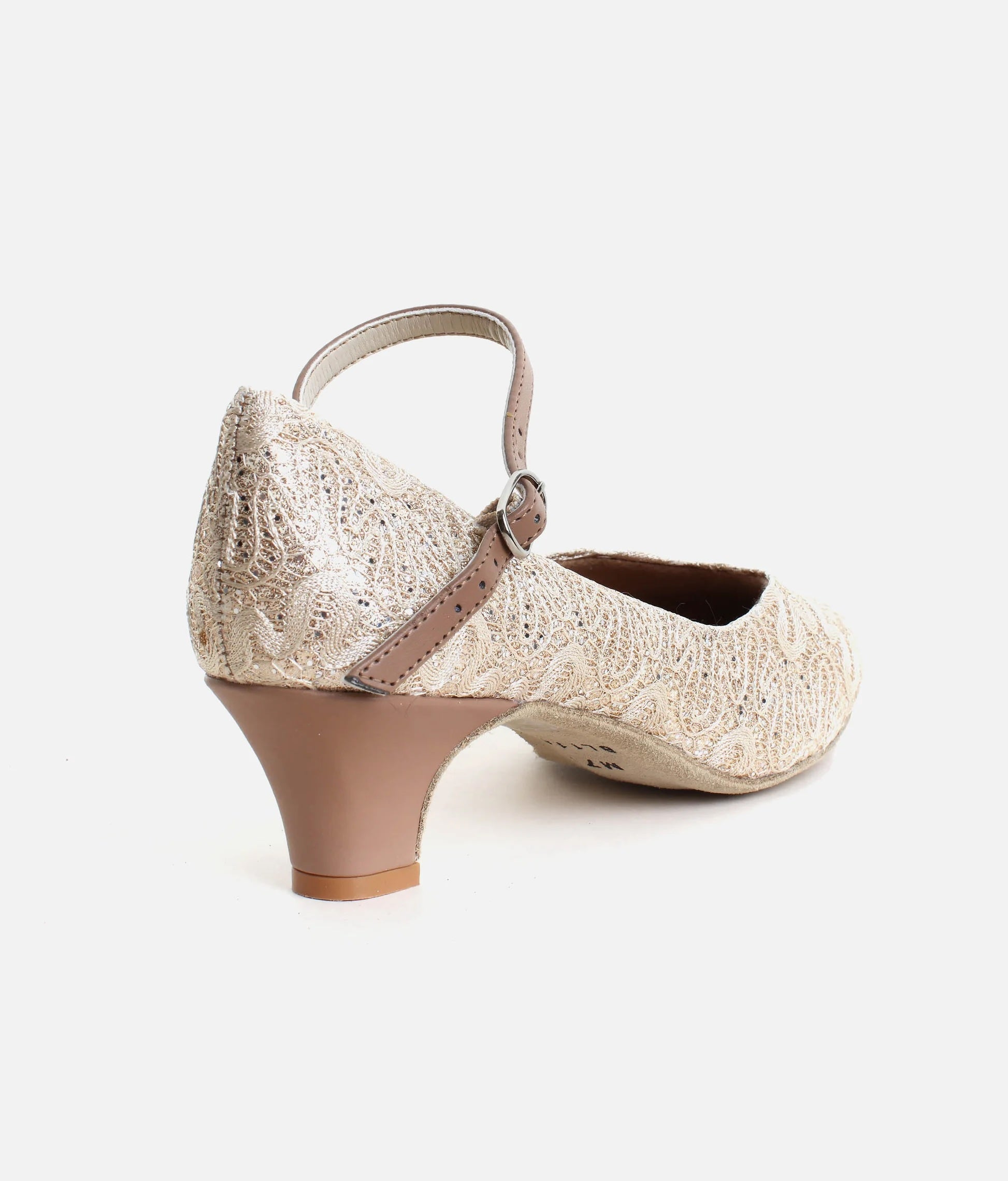 Gold ballroom dance shoes with 1.5 inch low heel