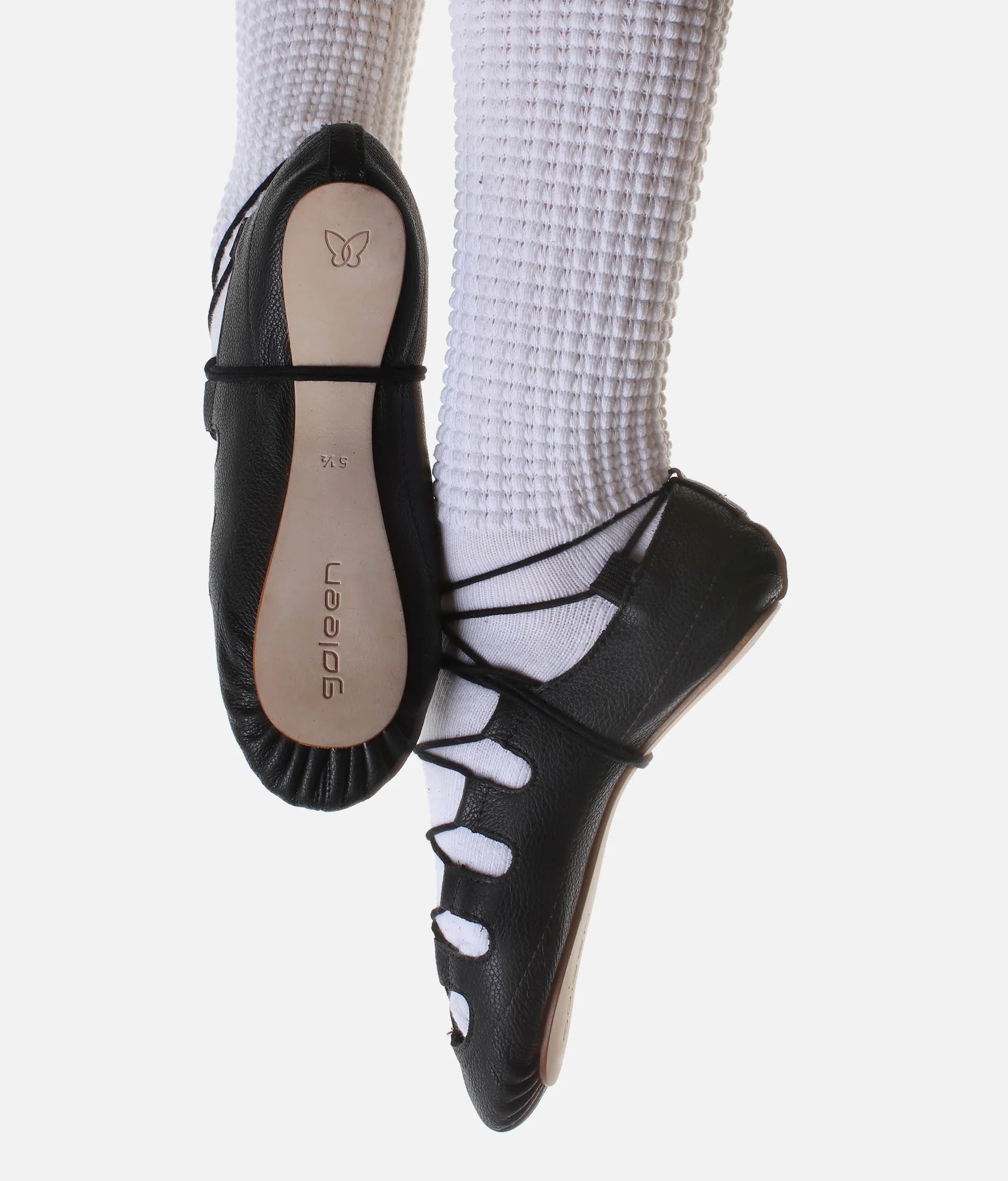Goleen Irish dancing pumps for children black full sole worn showing sole