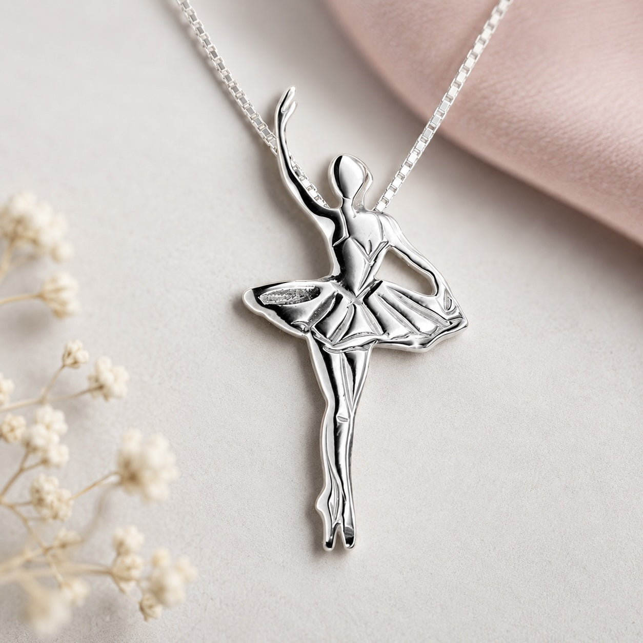 Handmade Italian silver ballerina pendant necklace with elegant ballet dancer design