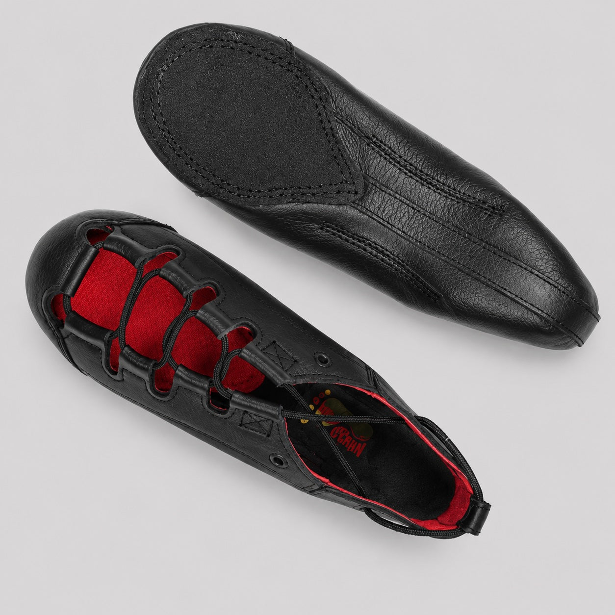 Hullachan Irish dancing pumps split sole Pro H4 black top view and suede sole detail