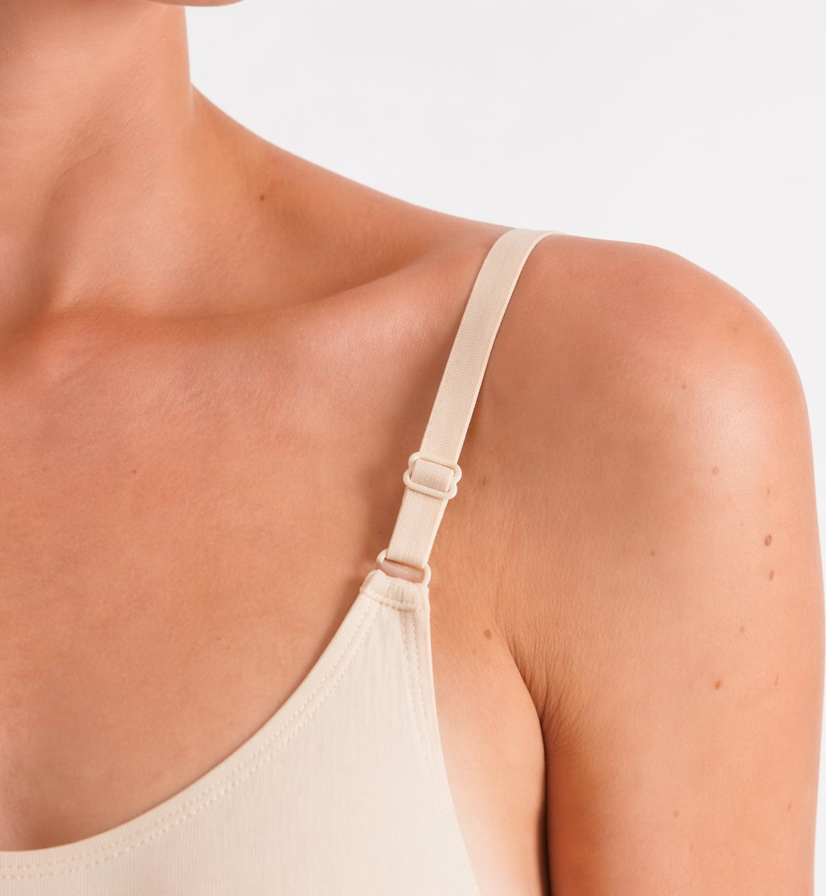 Ladies invisible low back camisole leotard nude dance undergarment strap detail close up