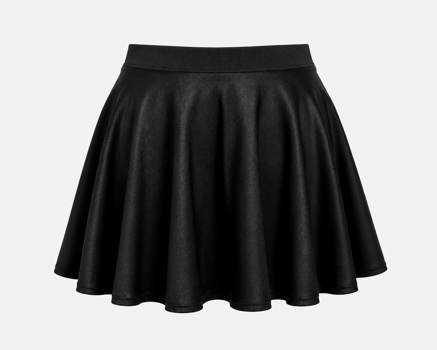 Black Irish dancing first feis skirt with elasticated waistband on light grey background