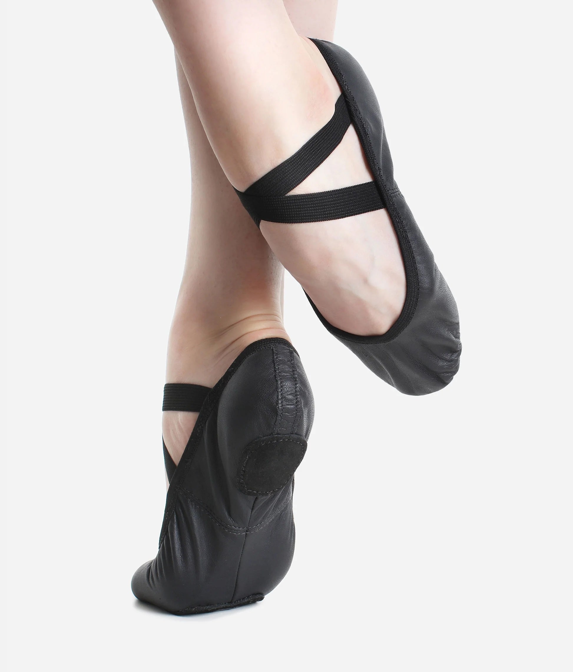 Kids black leather split sole ballet shoes SD60 side and front view