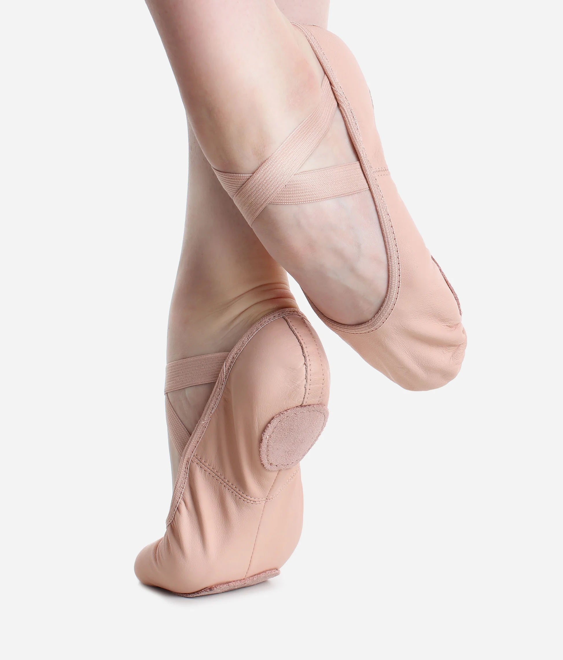 Kids pink leather split sole ballet shoes SD60 side and front view