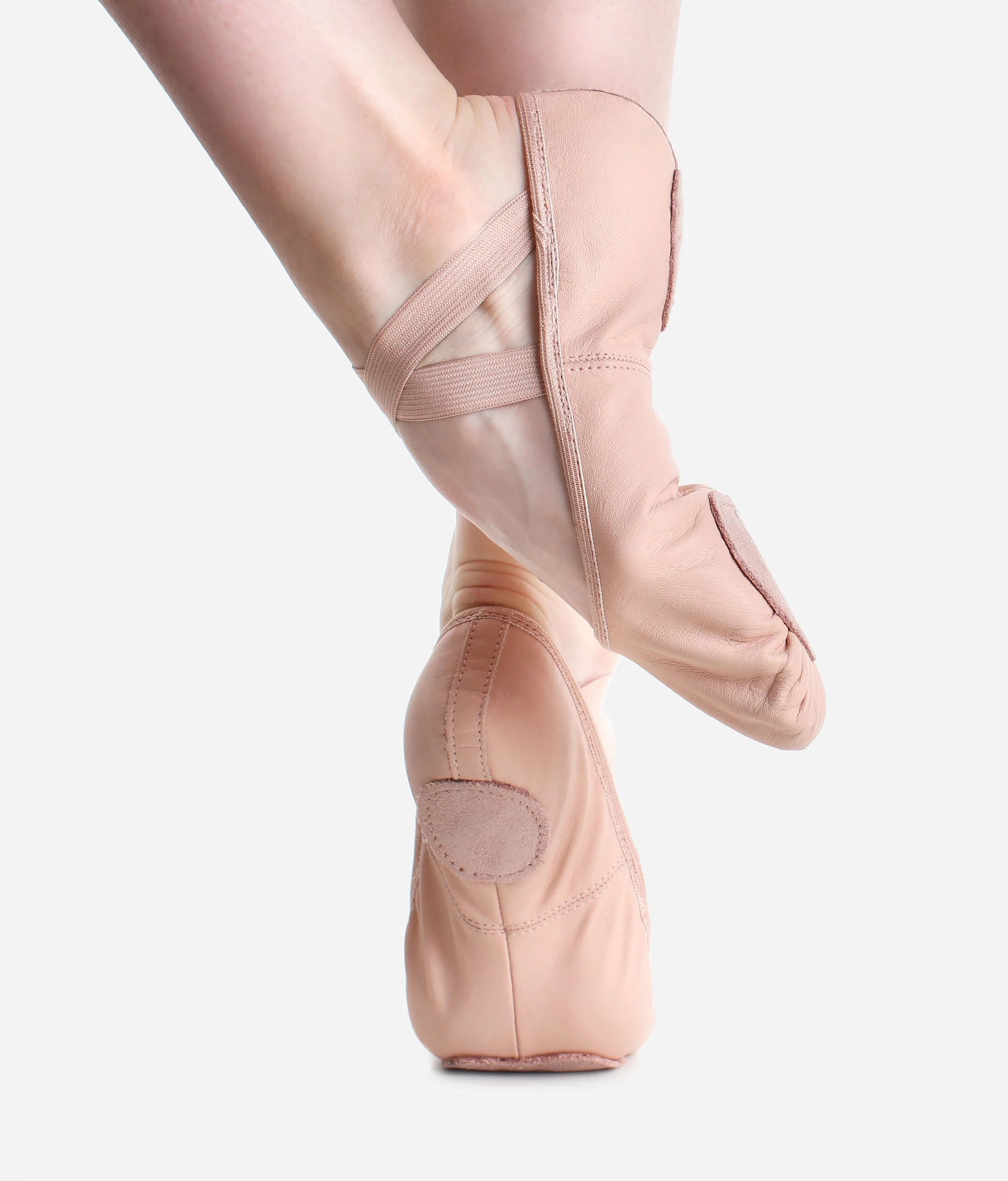 Kids pink leather split sole ballet shoes SD60 sole and side view