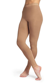 Girls footless dance tights in tan by Bloch, worn by dancer