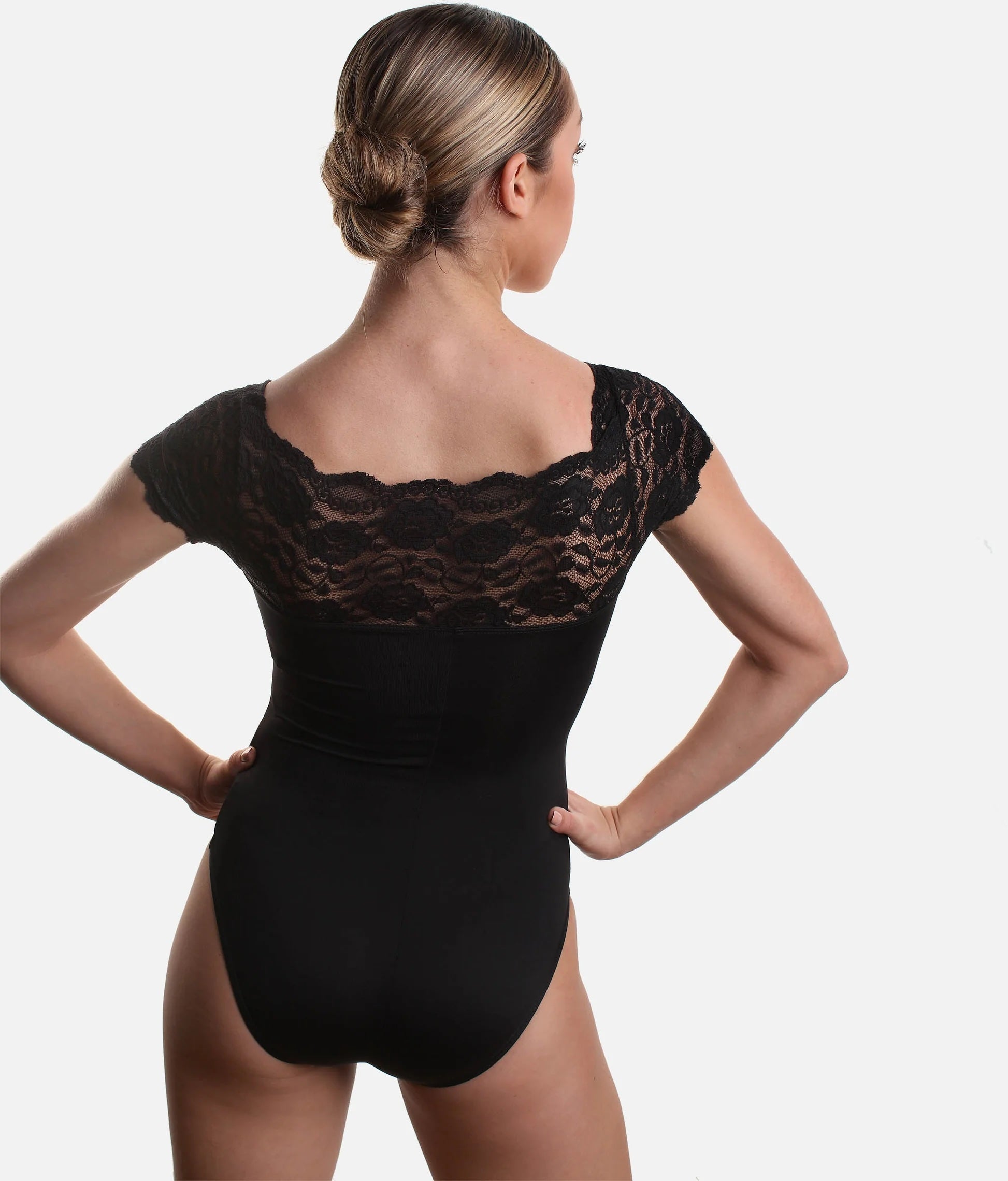 Back view So Danca SL16 lace ballet leotard black