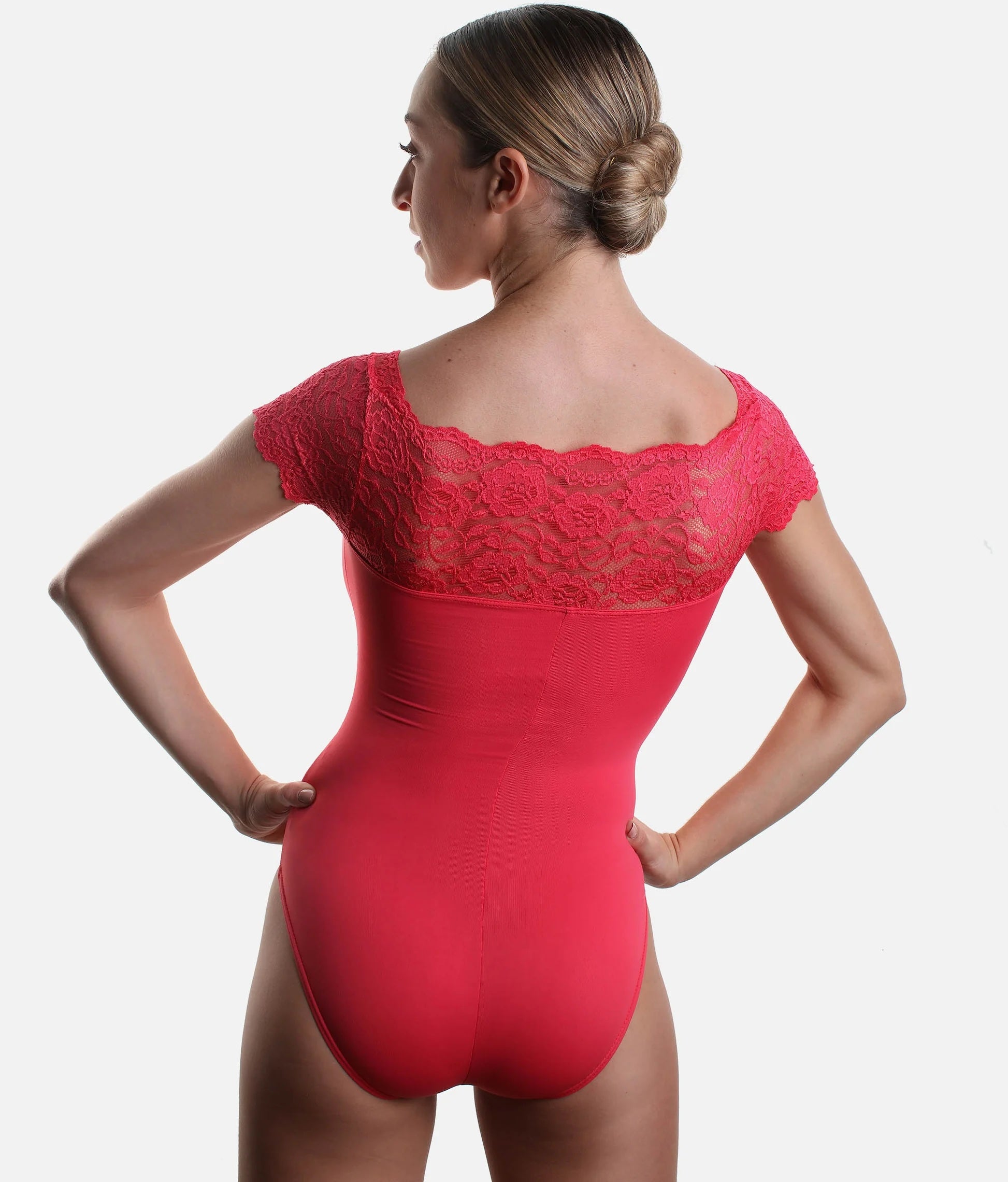 Back view So Danca SL16 lace ballet leotard geranium lake