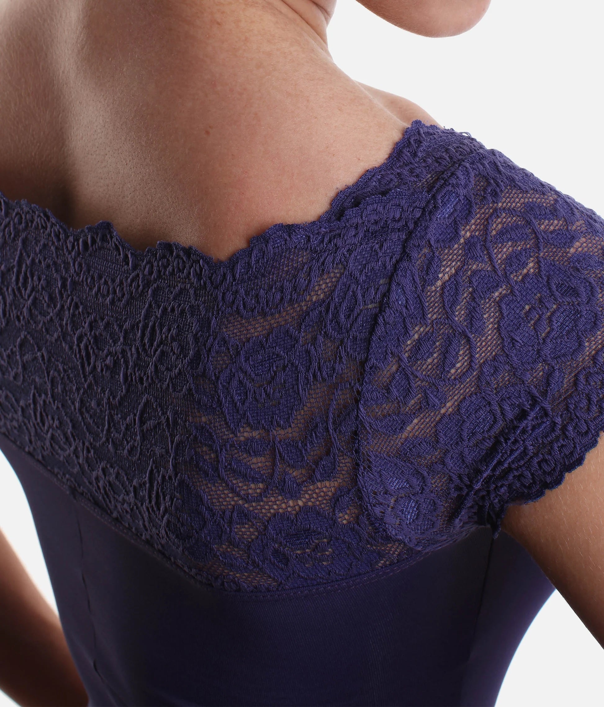 Lace shoulder detail So Danca SL16 leotard midnight blue