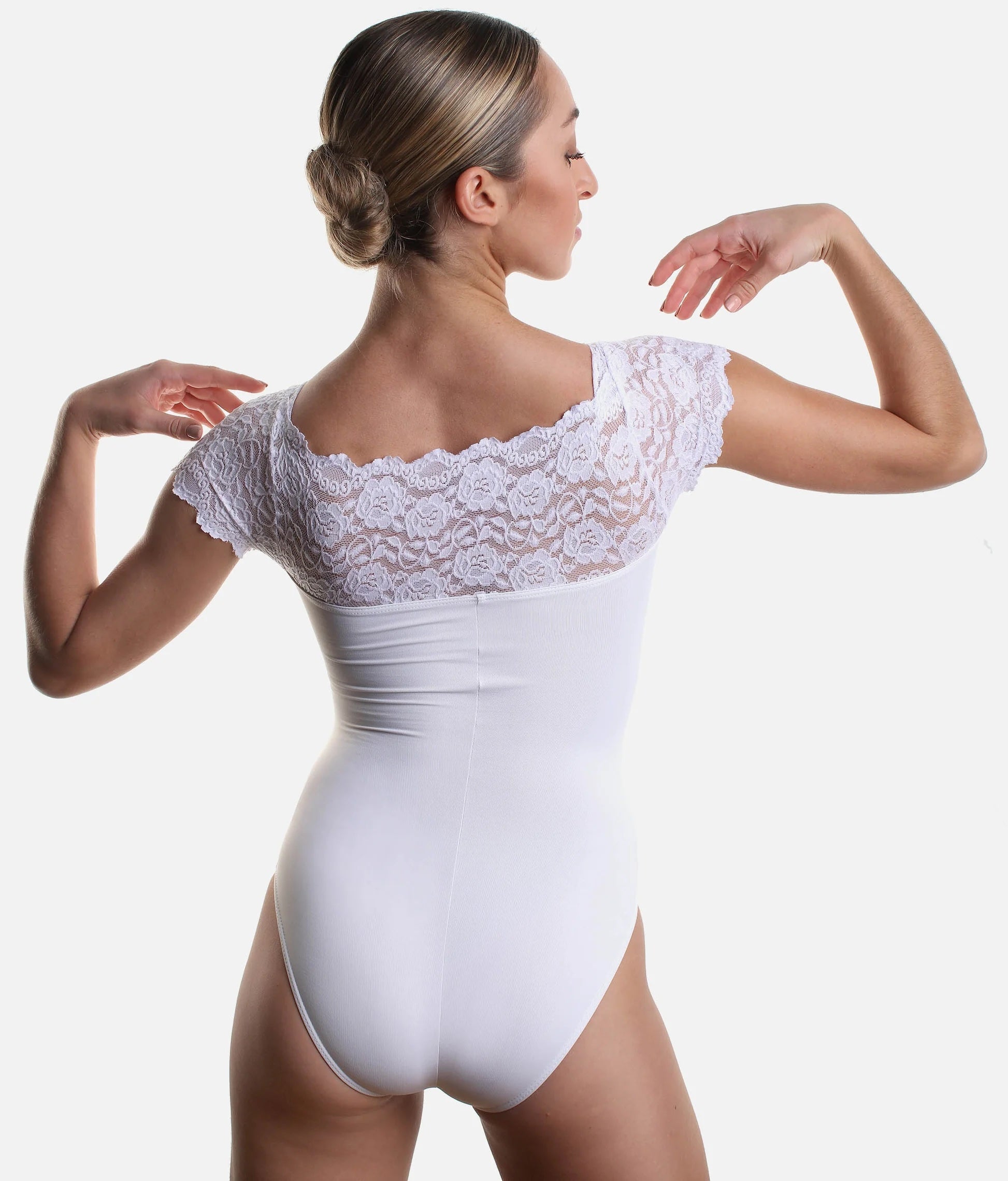 Back view So Danca SL16 lace ballet leotard white