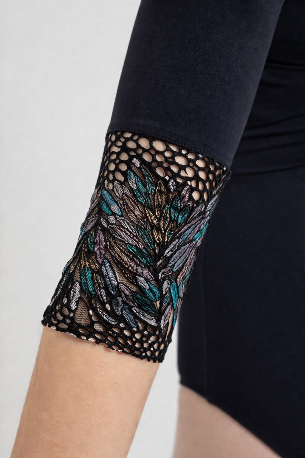 Ladies lace ballet leotard Intermezzo Christina sleeve detail close up lace cuff embroidered dancewear