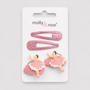 Molly Rose ballerina hair glitter set with pink glitter clips and ballerina hair accessories on light grey background