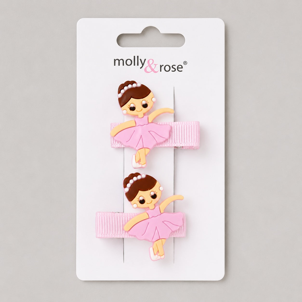 “Light pink Molly & Rose ballerina beak hair clips for girls with ballet dancer design”