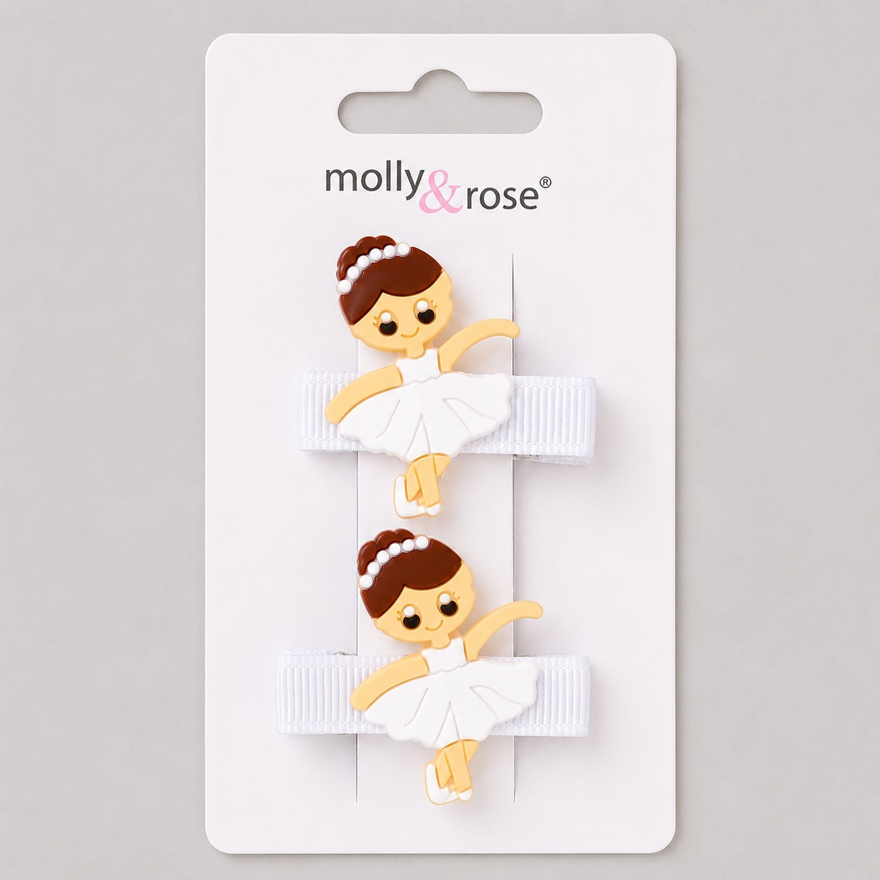 “White Molly & Rose ballerina beak hair clips for girls with ballet dancer design”